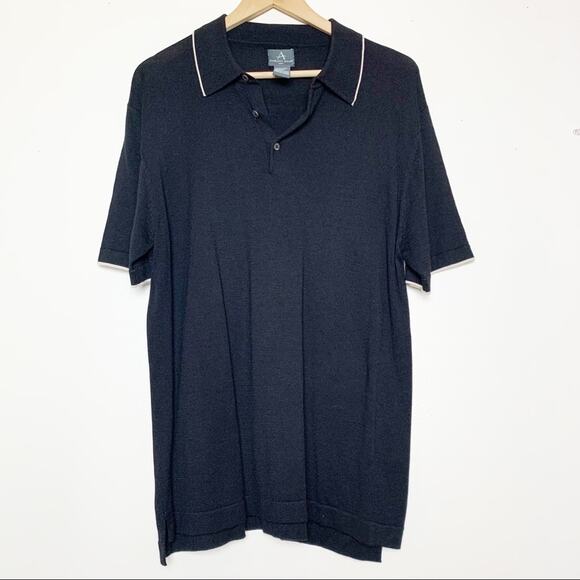 August Silk Men Silk Blend Black Polo Sweater Men’s Size Large - Picture 1 of 6